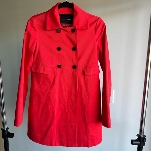 Club Monaco Vermillion Red Double Breasted Lightweight Cotton Trench Coat XS - Picture 1 of 7